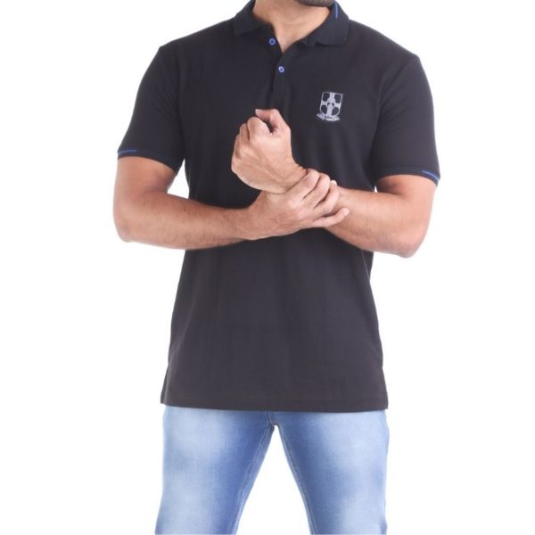 Man Wearing Black Polo Piquet T-Shirt